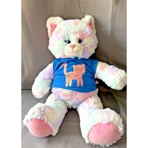 BUILD A BEAR Plush Pastel Tie Die‎ Kitty Cat Embellished T Shirt & Sound 16.5"